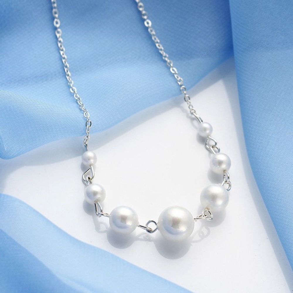 *EBONY* Silver x Pearl Fashion Beaded Necklace